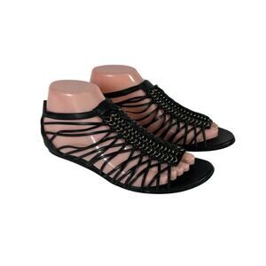 Alexander Mcqueen Cage Flat Strappy Sandals Black Leather Size 36 / US 6